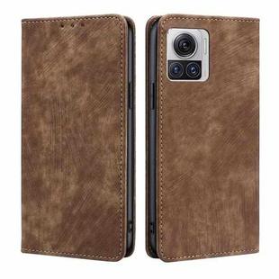 For Motorola Edge X30 Pro 5G/Edge 30 Ultra RFID Anti-theft Brush Magnetic Leather Phone Case(Brown)