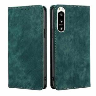 For Sony Xperia 5 IV RFID Anti-theft Brush Magnetic Leather Phone Case(Green)