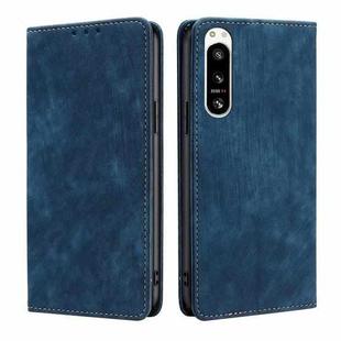 For Sony Xperia 5 IV RFID Anti-theft Brush Magnetic Leather Phone Case(Blue)