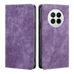 For Huawei Mate 50 RFID Anti-theft Brush Magnetic Leather Phone Case(Purple)