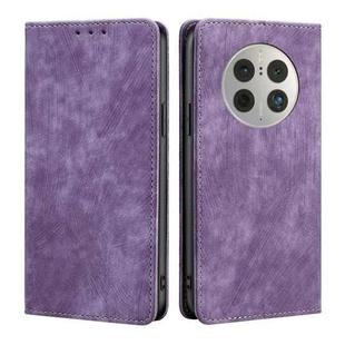 For Huawei Mate 50 Pro RFID Anti-theft Brush Magnetic Leather Phone Case(Purple)