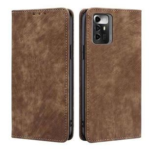 For ZTE Blade A72 5G RFID Anti-theft Brush Magnetic Leather Phone Case(Brown)