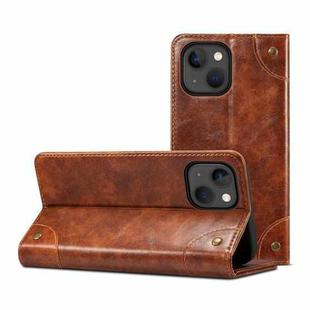 For iPhone 14 Baroque Simple Flip Leather Phone Case (Light Brown)