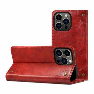 For iPhone 14 Pro Max Baroque Simple Flip Leather Phone Case (Red)