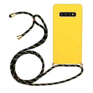 For Galaxy S10 Wheat Straw Material + TPU Protective Case with Lanyard(Yellow)