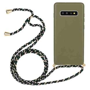For Galaxy S10 Wheat Straw Material + TPU Protective Case with Lanyard(Army Green)