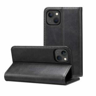 For iPhone 14 Plus Calf Texture Horizontal Flip Leather Phone Case (Black)
