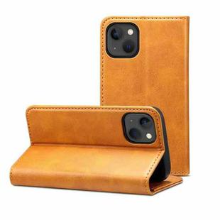 For iPhone 14 Plus Calf Texture Horizontal Flip Leather Phone Case (Khaki)