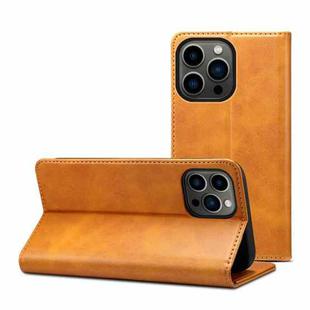 For iPhone 14 Pro Calf Texture Horizontal Flip Leather Phone Case(Khaki)