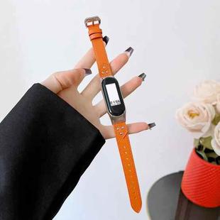 For Xiaomi Mi Band 3 / 4 Buckle Genuine Leather Watch Band(Orange)