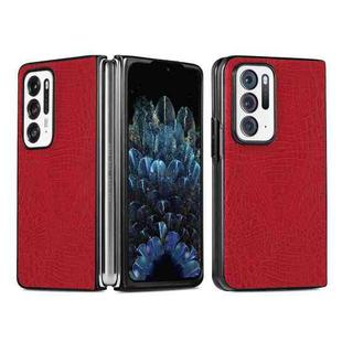 For OPPO Find N Shockproof Crocodile Texture PC + PU Case(Red)