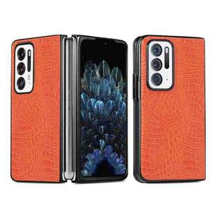 For OPPO Find N Shockproof Crocodile Texture PC + PU Case(Orange)