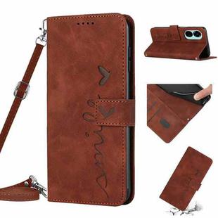 For Tecno Camon 19 Skin Feel Heart Pattern Leather Phone Case with Lanyard(Brown)