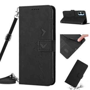 For Tecno Camon 19 Neo Skin Feel Heart Pattern Leather Phone Case with Lanyard(Black)