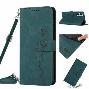 For Tecno Camon 19 Neo Skin Feel Heart Pattern Leather Phone Case with Lanyard(Green)