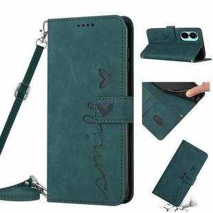 For Tecno Camon 19 Pro 5G Skin Feel Heart Pattern Leather Phone Case with Lanyard(Green)