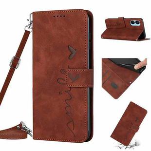 For Tecno Spark 9 Pro Skin Feel Heart Pattern Leather Phone Case with Lanyard(Brown)