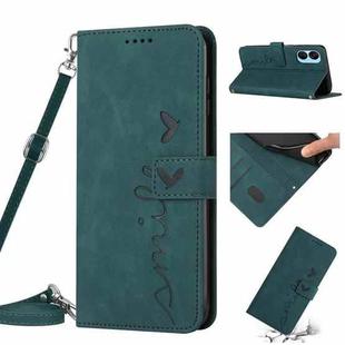 For Tecno Spark 9T Skin Feel Heart Pattern Leather Phone Case with Lanyard(Green)