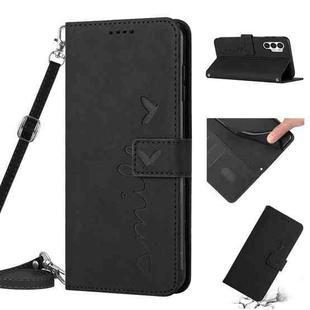 For Tecno Pova 3 Skin Feel Heart Pattern Leather Phone Case with Lanyard(Black)