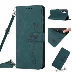 For Tecno Pova 3 Skin Feel Heart Pattern Leather Phone Case with Lanyard(Green)