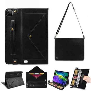 For iPad Pro 12.9 2021 / 2020 Envelope Horizontal Flip PU Leather Tablet Case with Card Slots & Pen Slots & Holder & Wallet & Photo Frame & Shoulder Strap(Black)