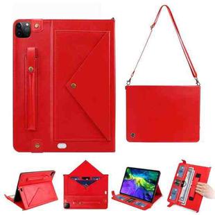 For iPad Pro 12.9 2021 / 2020 Envelope Horizontal Flip PU Leather Tablet Case with Card Slots & Pen Slots & Holder & Wallet & Photo Frame & Shoulder Strap(Red)