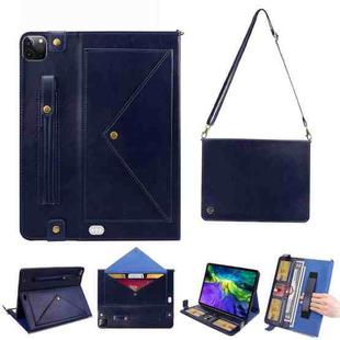 For iPad Pro 12.9 2021 / 2020 Envelope Horizontal Flip PU Leather Tablet Case with Card Slots & Pen Slots & Holder & Wallet & Photo Frame & Shoulder Strap(Blue)