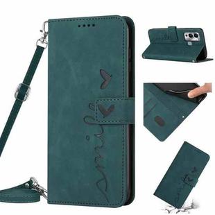 For Infinix Hot 12 Play Skin Feel Heart Pattern Leather Phone Case with Lanyard(Green)