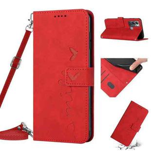 For Infinix Hot 12i Skin Feel Heart Pattern Leather Phone Case with Lanyard(Red)