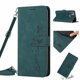For Infinix Hot 12i Skin Feel Heart Pattern Leather Phone Case with Lanyard(Green)