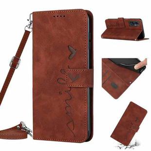 For Infinix Hot 12 Skin Feel Heart Pattern Leather Phone Case with Lanyard(Brown)