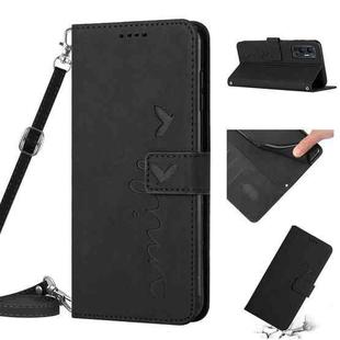 For Infinix Hot 12 Skin Feel Heart Pattern Leather Phone Case with Lanyard(Black)