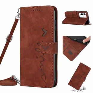 For Infinix Note 12/12 Pro Skin Feel Heart Pattern Leather Phone Case with Lanyard(Brown)