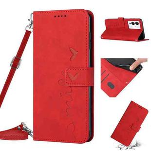 For Infinix Note 12/12 Pro Skin Feel Heart Pattern Leather Phone Case with Lanyard(Red)