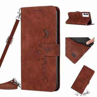 For Infinix Note 12i Skin Feel Heart Pattern Leather Phone Case with Lanyard(Brown)