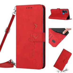 For Infinix Smart 6 Plus Skin Feel Heart Pattern Leather Phone Case with Lanyard(Red)