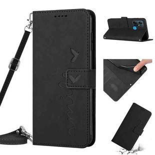For Infinix Smart 6 Plus Skin Feel Heart Pattern Leather Phone Case with Lanyard(Black)