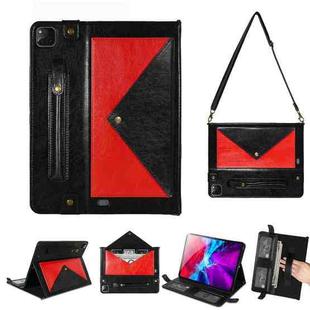 For iPad Pro 11 2021 / 2020 Envelope Color Matching Horizontal Flip PU Leather Tablet Case with Card Slots & Pen Slots & Holder & Wallet & Photo Frame & Shoulder Strap(Black + Red)