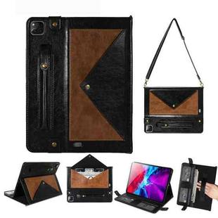 For iPad Pro 11 2021 / 2020 Envelope Color Matching Horizontal Flip PU Leather Tablet Case with Card Slots & Pen Slots & Holder & Wallet & Photo Frame & Shoulder Strap(Black + Brown)