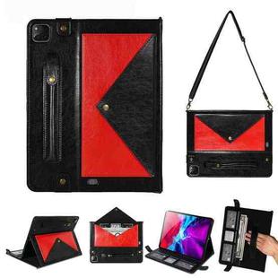 For iPad Pro 12.9 2021 / 2020 Envelope Color Matching Horizontal Flip PU Leather Tablet Case with Card Slots & Pen Slots & Holder & Wallet & Photo Frame & Shoulder Strap(Black + Red)
