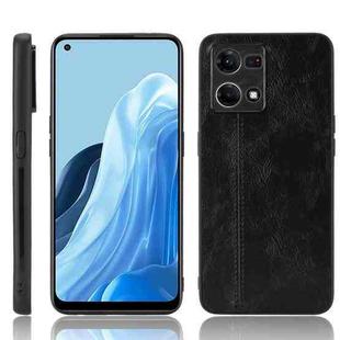 For OPPO Reno7 4G Sewing Cow Pattern Skin PC + PU + TPU Case(Black)