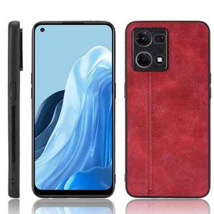 For OPPO Reno7 4G Sewing Cow Pattern Skin PC + PU + TPU Case(Red)