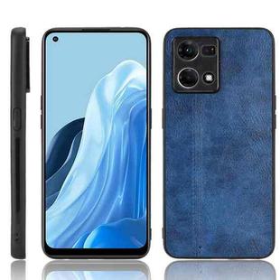 For OPPO Reno7 4G Sewing Cow Pattern Skin PC + PU + TPU Case(Blue)