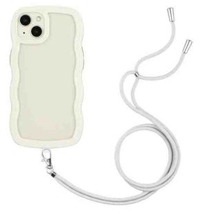 For iPhone 14 Lanyard Candy Color Wave TPU Clear PC Phone Case(White)