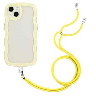 For iPhone 14 Lanyard Candy Color Wave TPU Clear PC Phone Case(Yellow)