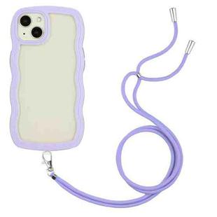 For iPhone 14 Plus  Lanyard Candy Color Wave TPU Clear PC Phone Case(Purple)