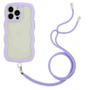 For iPhone 15 Pro Max Lanyard Candy Color Wave TPU Clear PC Phone Case(Purple)