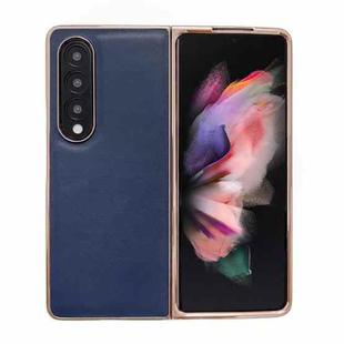 For Samsung Galaxy Z Fold3 5G Genuine Leather Xiaoya Series Nano Plating Phone Case(Blue)