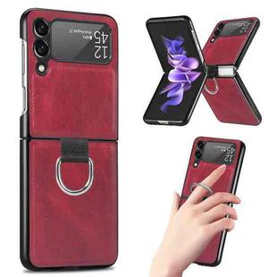 For Samsung Galaxy Z Flip3 5G Litchi Texture Phone Case with Ring(Red)