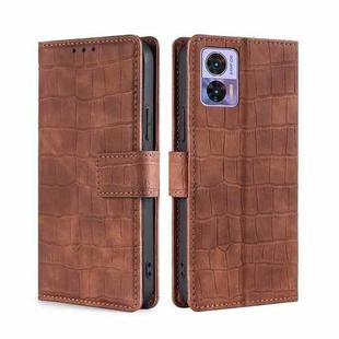 For Motorola Edge 30 Neo Skin Feel Crocodile Magnetic Clasp Leather Phone Case(Brown)